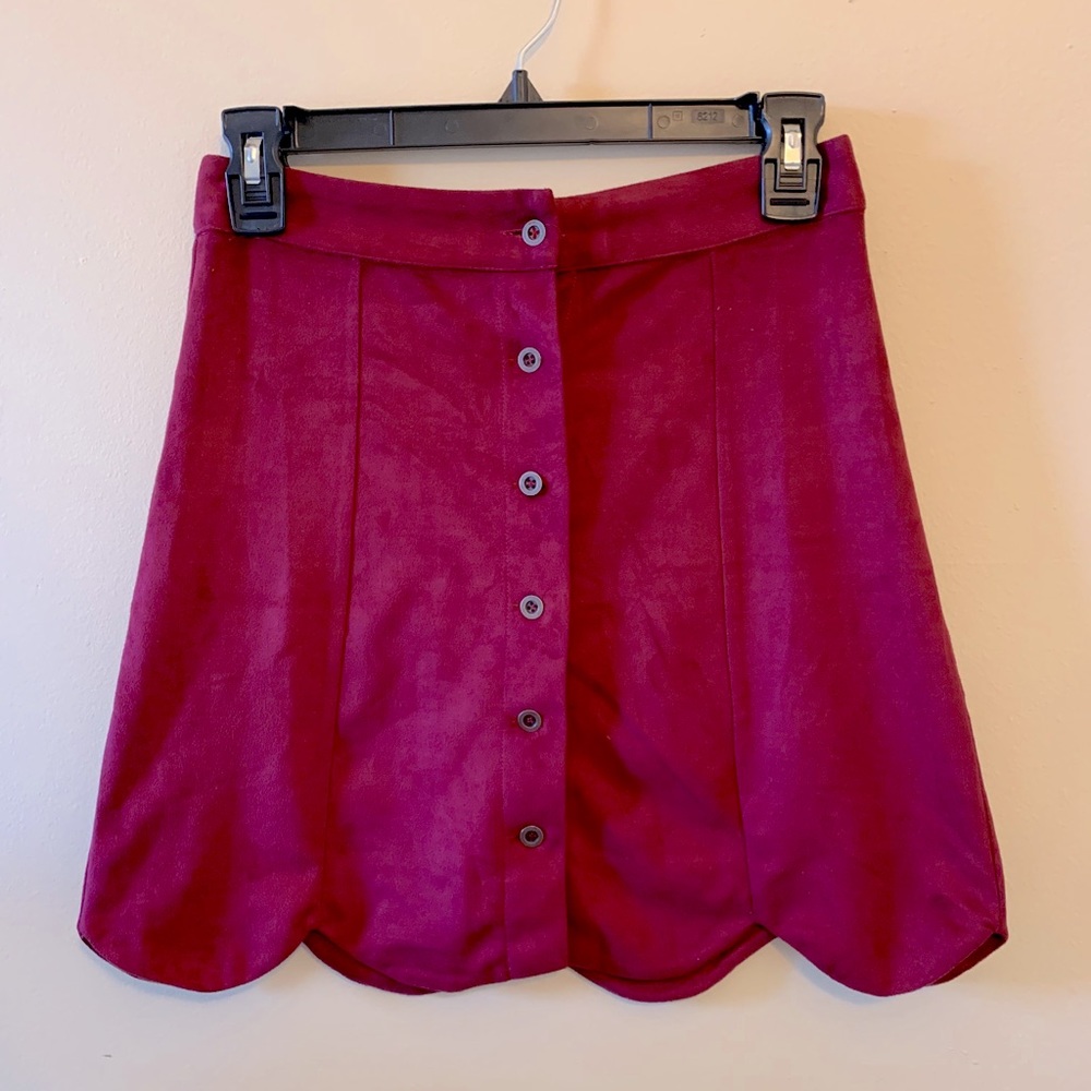 En Creme pink suede scalloped skirt